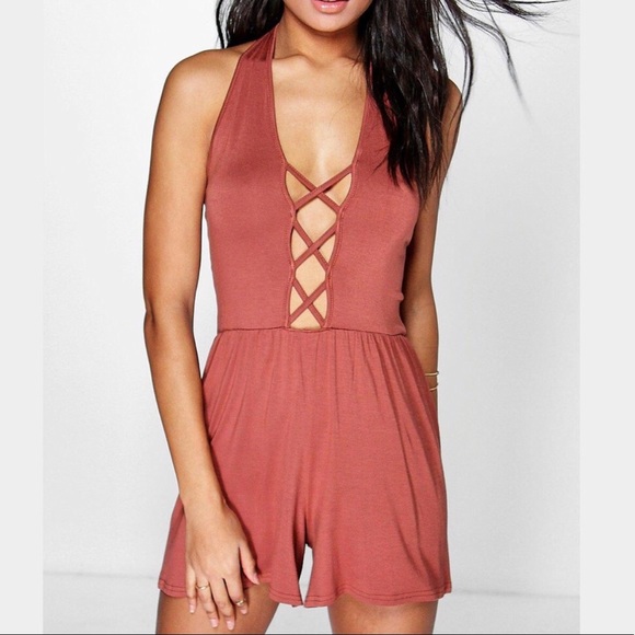 Lulus Dresses & Skirts - Lace up romper Playsuit Lf Criss cross halter free